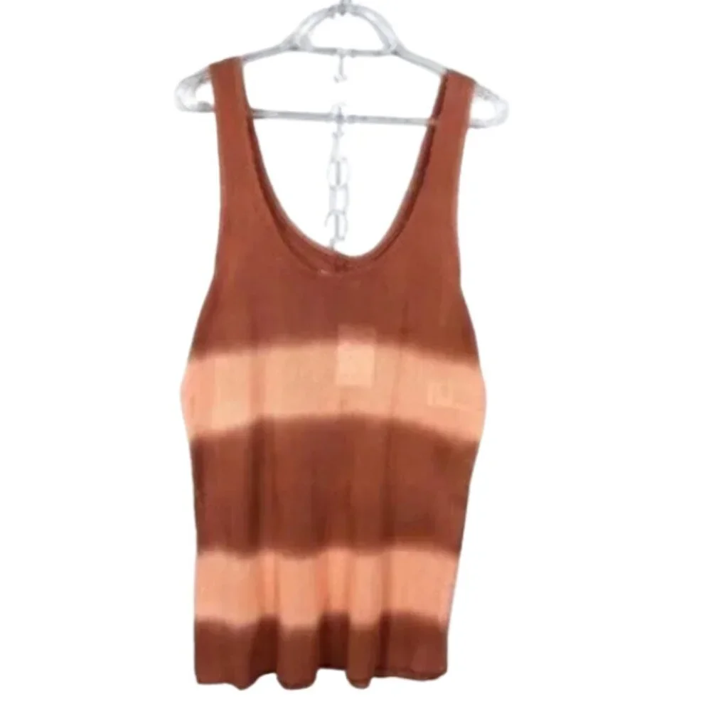 NWT Free People Orange Two Tone Stripe Boho Tunic Tank Top Medium